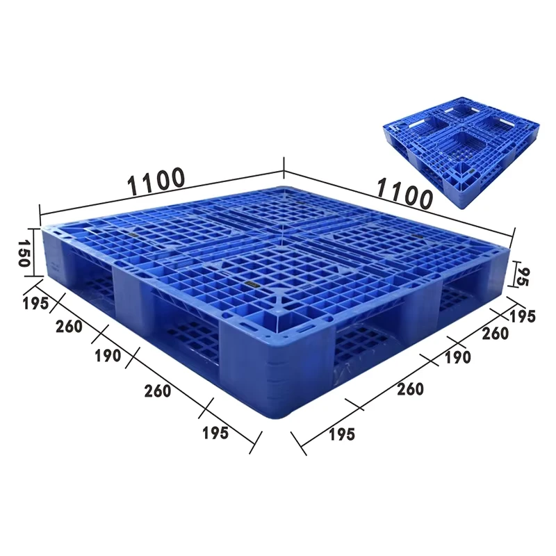 1100-1100-150mm-Single-Faced-4-Way-Stackable-Light-Weight-Eco-friendly-HDPE-7-Steel-Cored-5.0T-Static-Load-Plastic-Pallet