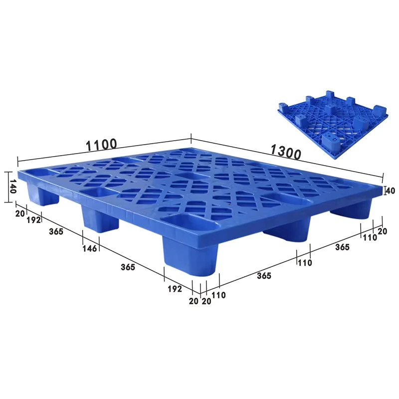 1300-1100-140mm-Euro-Four-Way-Single-Faced-Nine-Leg-Eco-friendly-Lightweight-HDPE-Plastic-Pallet-2.0T-Static-Load-9.5kg