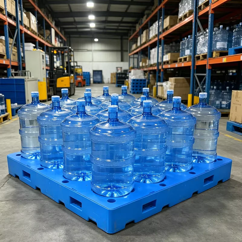 4-Way-Entry-Double-Faced-Euro-Plastic-Pallet-For-Forklift-And-Manual-Jack-20-Liter-5-Gallon-Water-Bottle-Pallet
