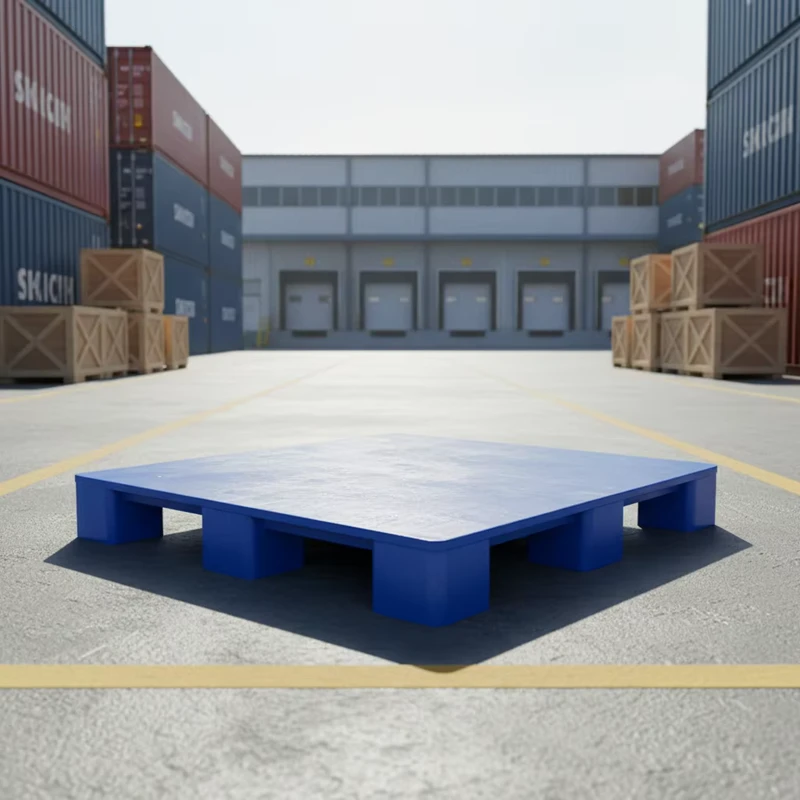 9-Feet-Single-Faced-4-Way-Eco-friendly-Flat-Top-Plastic-Pallet-for-Industrial-Warehouse-Rack-with-500KG-Dynamic-Load