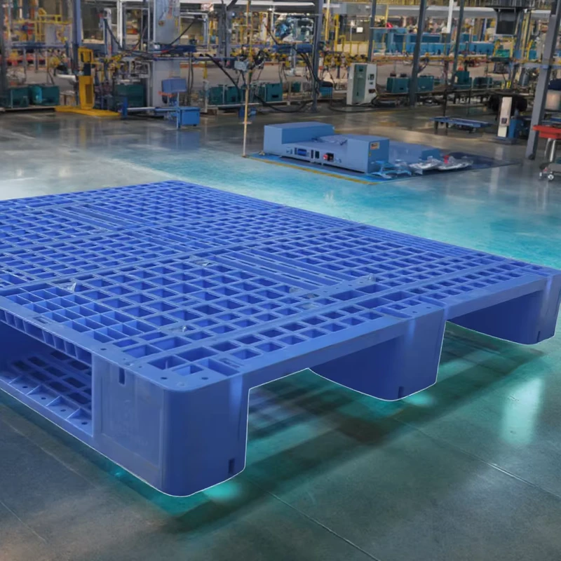 Customizable-Heavy-Duty-Euro-2-Way-Entry-Plastic-Pallets-Single-Faced-HDPE-Mesh-Gird-Grilled-Three-Feet-Steel-Reinforced-5.0T