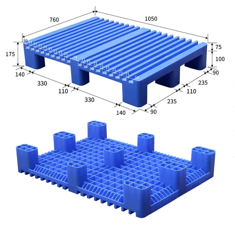 Customized-Size-Single-Faced-4-Way-Entry-Plastic-Pallets-Euro-VORZAN-BJ-NRF-1050-1050x760x165mm-for-Printing-Industry-Paper