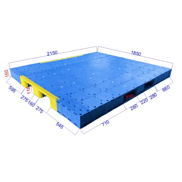 Durable-Custom-Industrial-4-Way-Storage-3-Runner-2150mmx1850mmx150mm-Closed-Deck-Plastic-Pallet-8T-Static-Load-16-Steel-Tubes