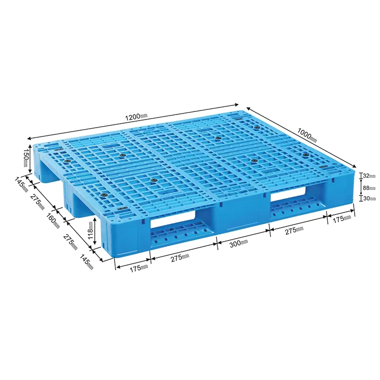 Euro-Standard-1200mm-Plastic-Pallet-with-Three-Skids-Double-Faced-Four-Way-Entry-for-Storage
