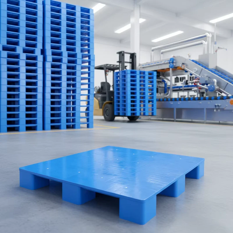 Flat-Top-Floor-Stacking-Plastic-Pallet-Single-Side-9-Legs-Plastic-Pallet-for-Export