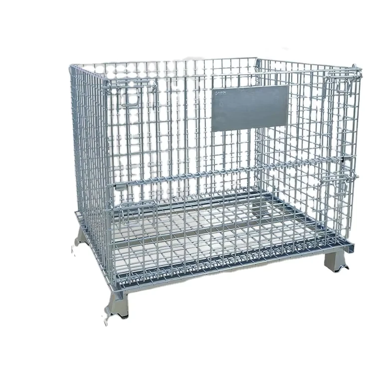 Good-Quality-Logistics-Collapsible-Stackable-Folding-Foldable-Pallet-Metal-Steel-Wire-Mesh-Container-Storage-Cages-for-Warehouse