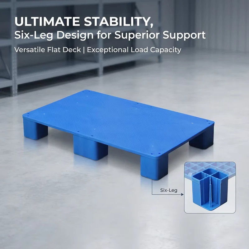 Heavy-Duty-Six-Leg-Flat-Small-Plastic-Pallet-HDPE-4-Way-Eco-friendly-Stackable-High-Dynamic-Load-0.5T-Static-Load