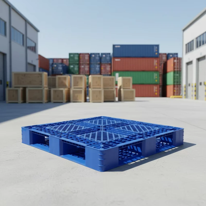 Industrial-Grade-Single-Faced-Euro-Pallet-4-Way-Entry-HDPE-Plastic-Pallet-for-Steel-Machinery-and-Bulk-Material-Handling