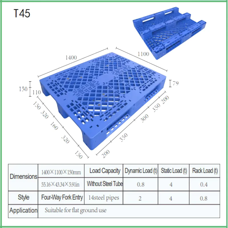 Industrial-Plastic-Pallet-Single-Faced-1400x1100x150mm-100-Virgin-HDPE-Load-Steel-Reinforced-4-Way-Entry-Automated-Shelf-Pallet
