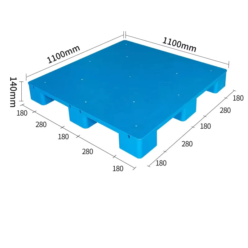 Light-Duty-Blue-Plastic-Pallet-4-Way-Entry-Single-Faced-HDPE-0.8T-Dynamic-Load-Eco-friendly-1100x1100x140mm-Industrial
