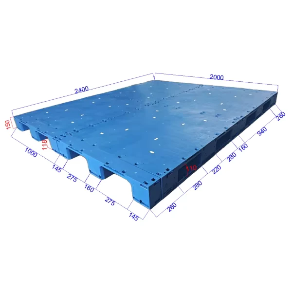 Oversize-Custom-Recyclable-Moisture-proof-4-Way-3-Runner-2400mmx2000mmx150mm-Flat-PP-HDPE-Steel-Reinforced-8T-Static-Load-Pallet