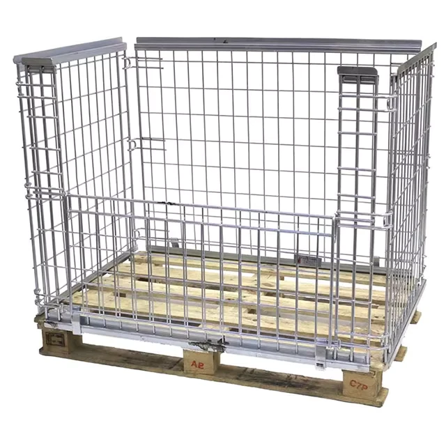Single-Faced-Collapsible-Foldable-Stackable-Wire-Mesh-Steel-Cage-Pallet-with-4-Way-Entry-for-Warehouse-Storage