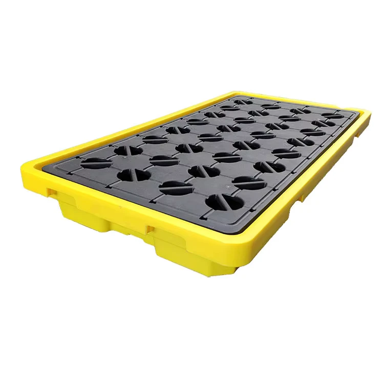UGET-Single-Faced-Euro-Pallet-Model-1310-with-Yellow-Leak-Proof-Spill-Proof-Plastic-Barrel-500kg-Dynamic-Load-for-Oil-Chemicals