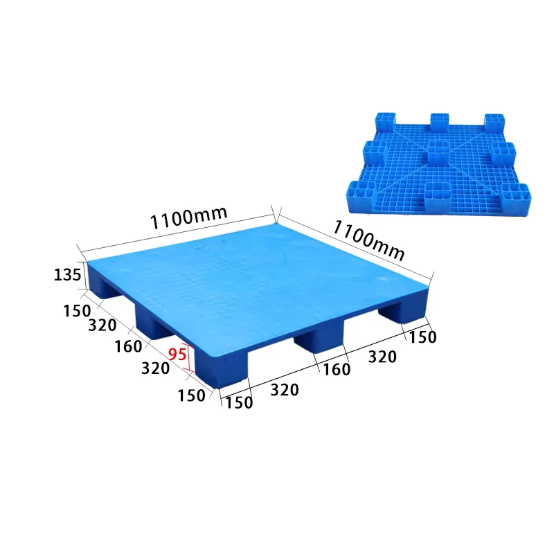 Heavy-Duty-1100-1100mm-Single-Faced-4-Way-Entry-HDPE-Stackable-Plastic-Pallet-for-Warehouse-Storage