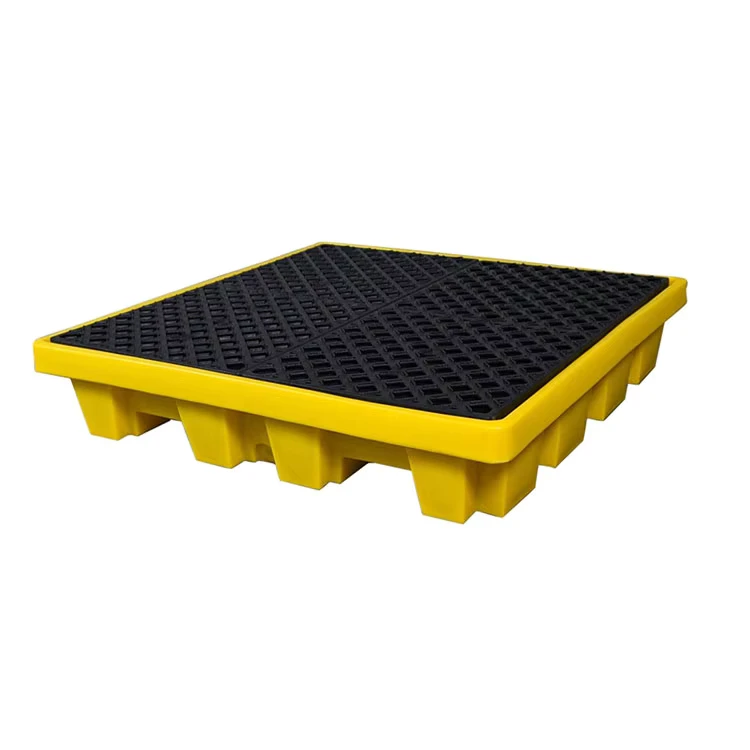 Nestable-4-Drum-Spill-Containment-Pallet-Euro-Style-Single-Faced-with-4-Way-Entry-Leakproof-Plastic-liquidation-Pallets